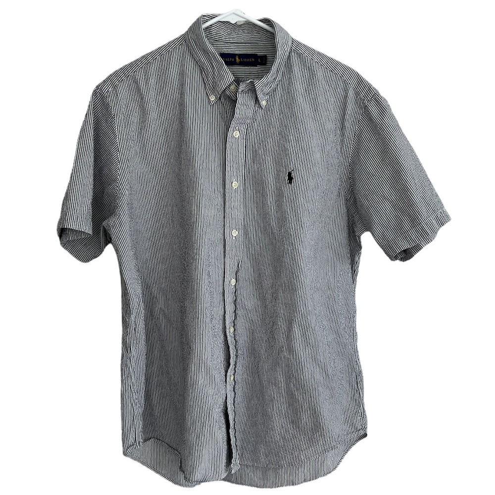 Mens Ralph Lauren dark gray/white  gingham striped short sleeve button down
